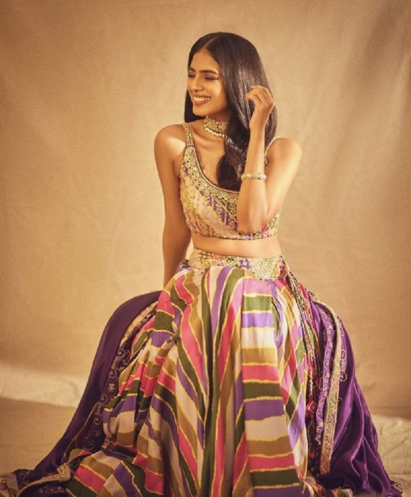 Malavika Mohanan in a striped lehenga set by Punit Balana for a D &hellip;