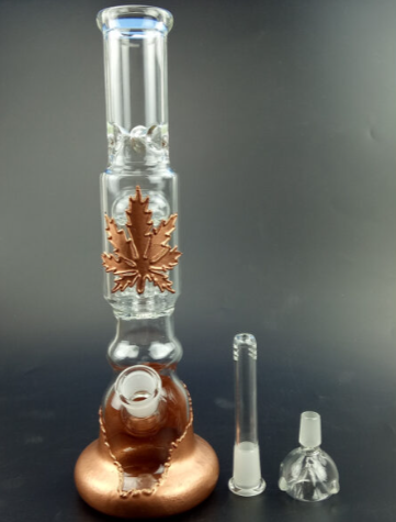 18.8mm Glass Bong Gold 30cm Smoking Water Pipe GB-053