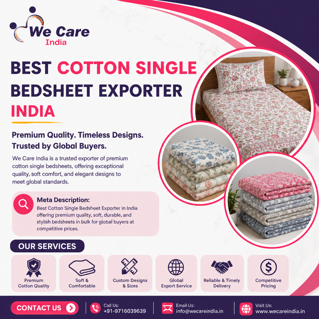 Best Cotton Single Bedsheet Exporter India